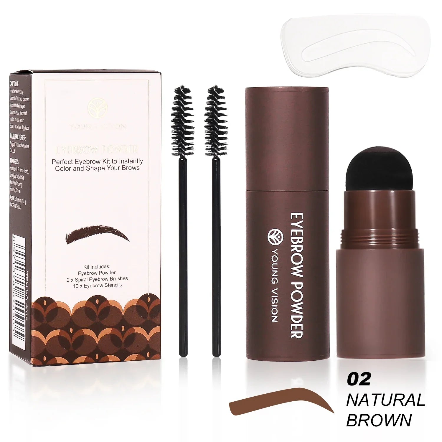 Eyebrow Stamp Stencil Kit natural brown with powder, dual brush, and reusable stencils for easy brow shaping