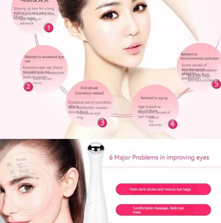 Home electric eye massage beauty instrument for reducing puffiness, fine lines, dark circles with USB rechargeable design.