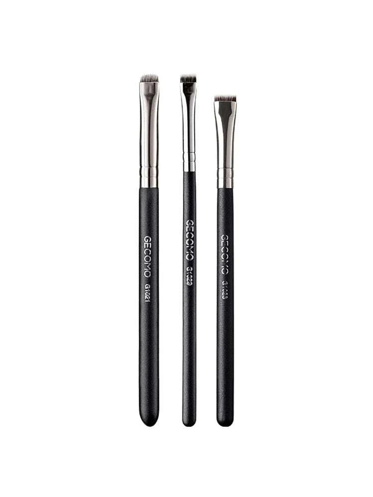 Eyeliner and eyebrow makeup brush set with precision black handles and various brush heads for detailed eye makeup application.