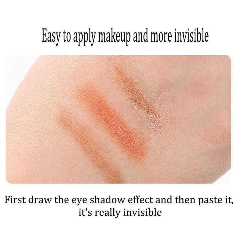Invisible eyelid lifting tape applied on skin, showing easy makeup application and invisible finish