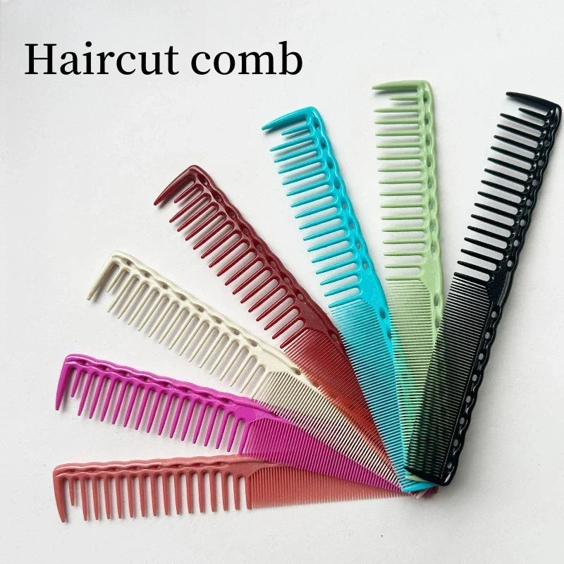 Set of colorful professional hair cutting combs with wide-tooth design for styling and detangling long hair