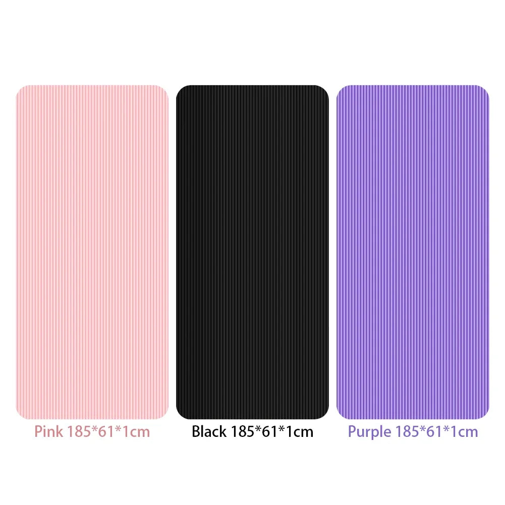 Non-slip yoga mats in pink, black, and purple with thick, textured, durable, and sweat-resistant surface for stable workouts