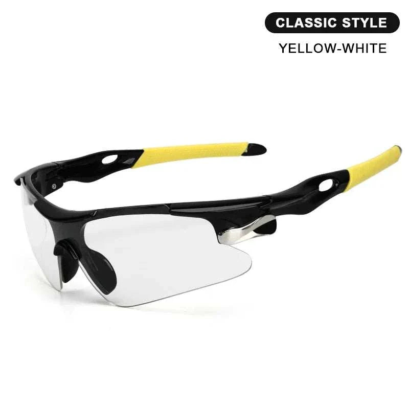 Black and yellow RIDERACE sports men sunglasses with clear lenses designed for cycling and outdoor activities