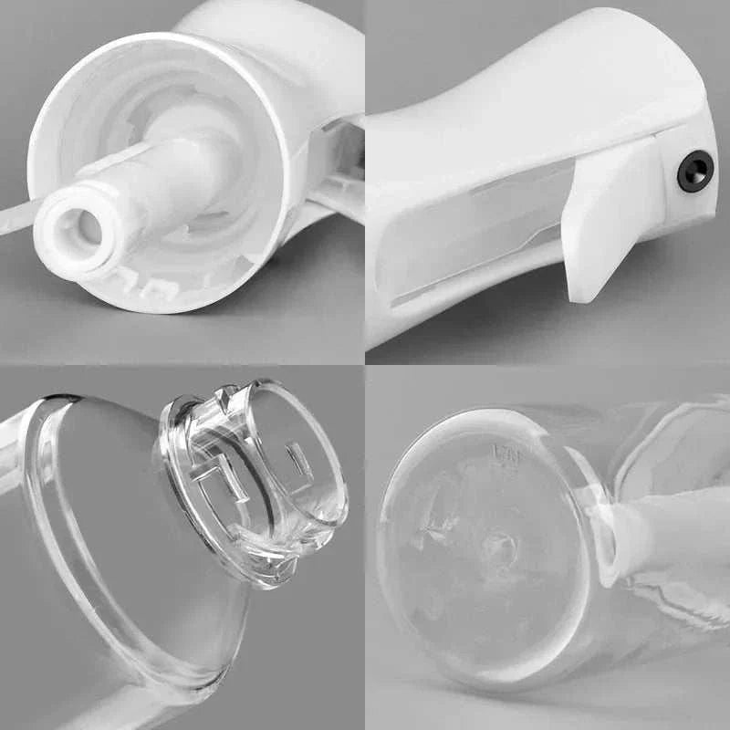 High pressure mist spray bottle with ergonomic trigger, refillable clear container, and fine continuous spray nozzle in various sizes.