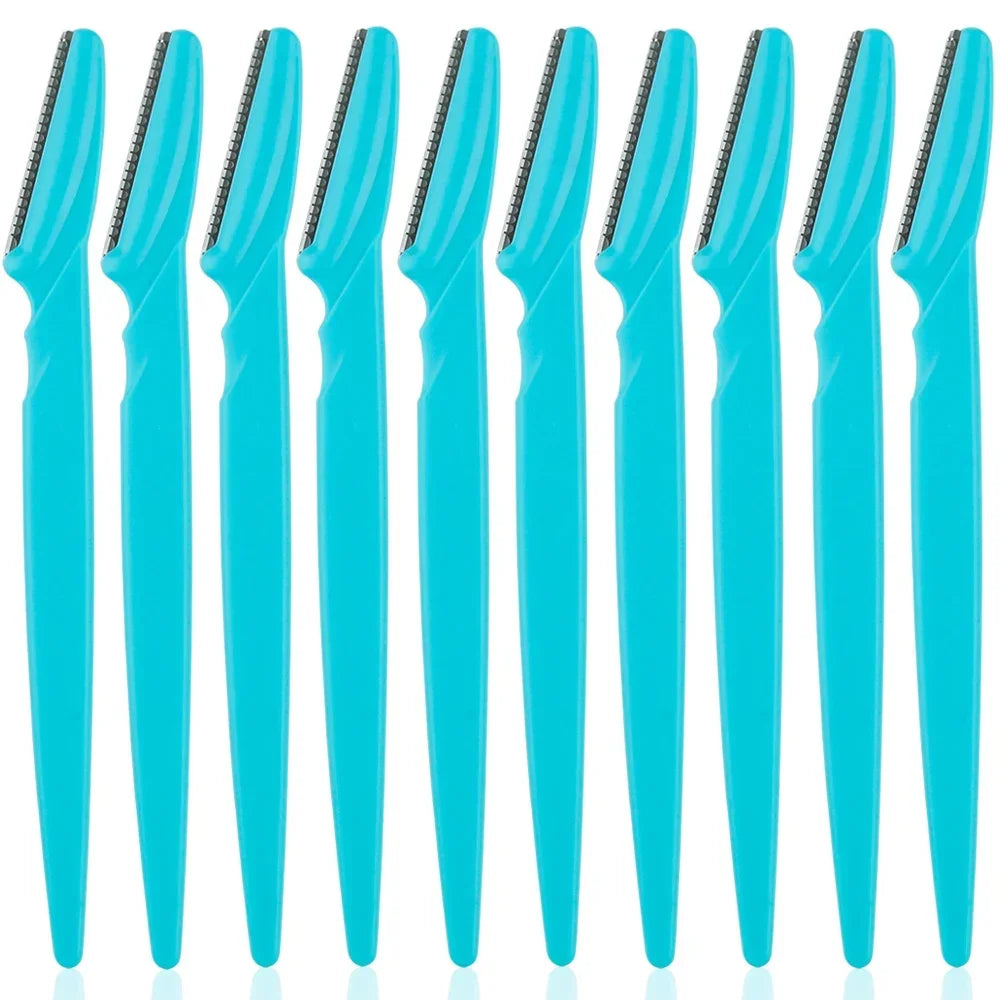 10 pcs blue eyebrow trimmer and face shaver set with precision blades for gentle hair removal