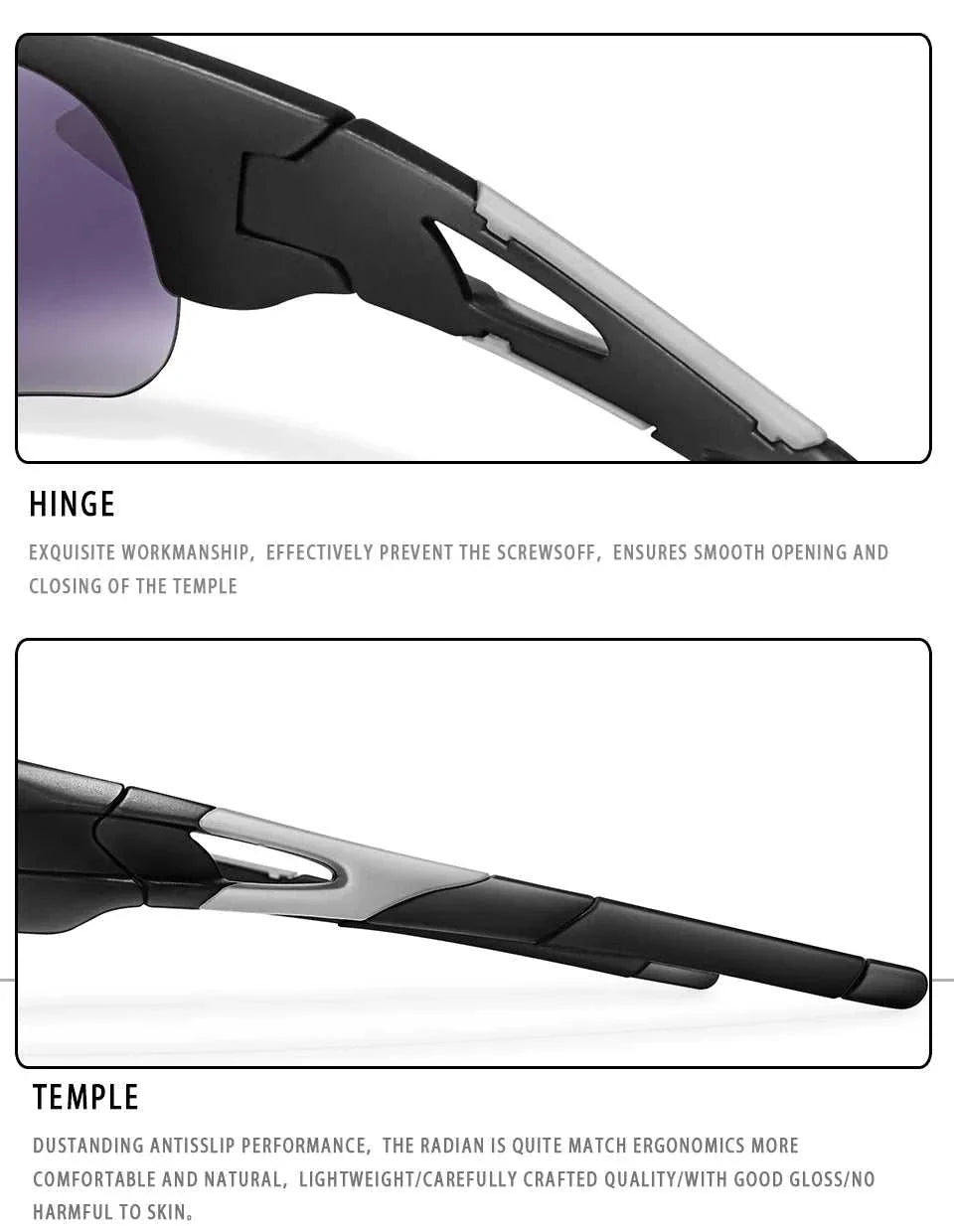 Close-up of black hinge and temple arm of Brand Fashion Women & Men Sunglasses showing sleek, ergonomic design and durable construction.