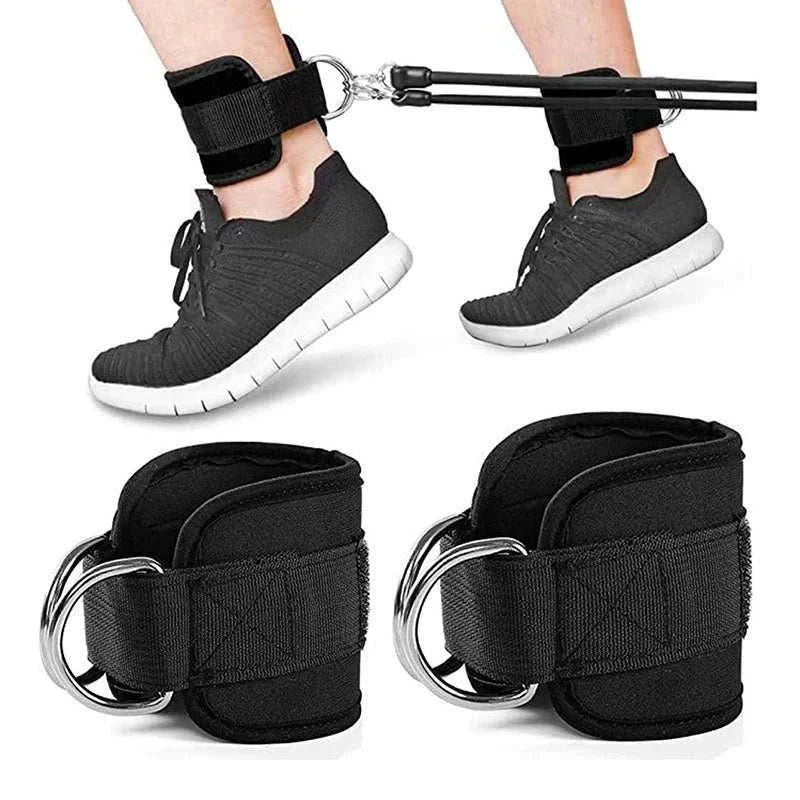 2PCS black ankle straps with double D-rings for strength training and resistance workouts