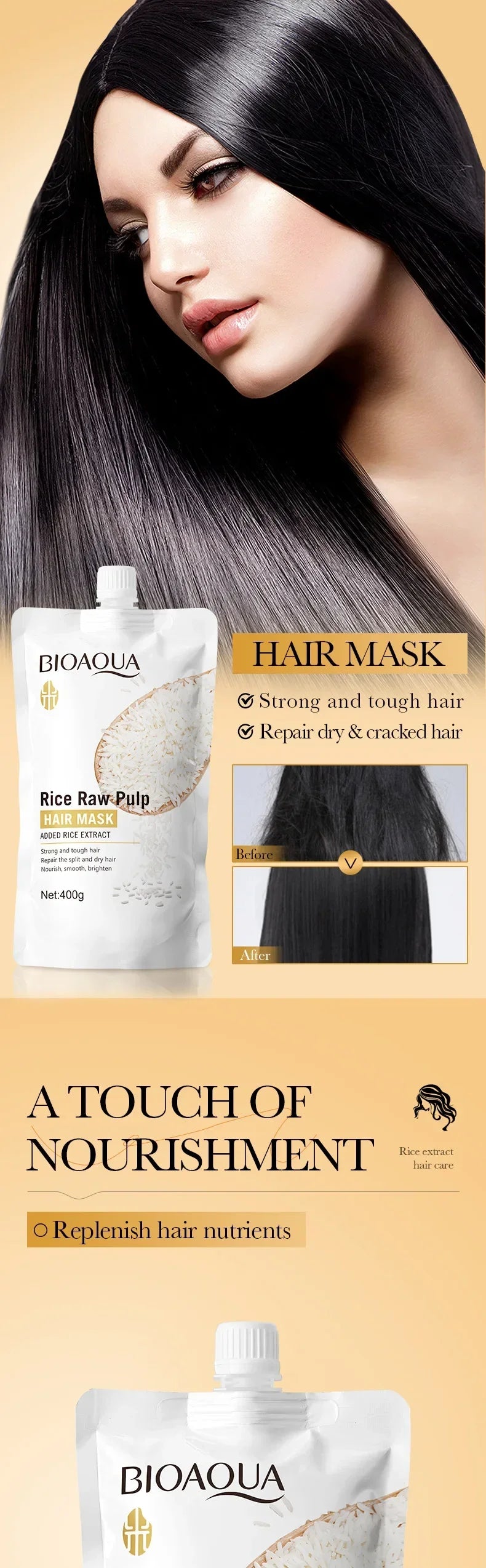 Magical Keratin Hair Mask with rice extract for 5-second repair of dry, frizzy, and damaged hair, restoring shine and smoothness.