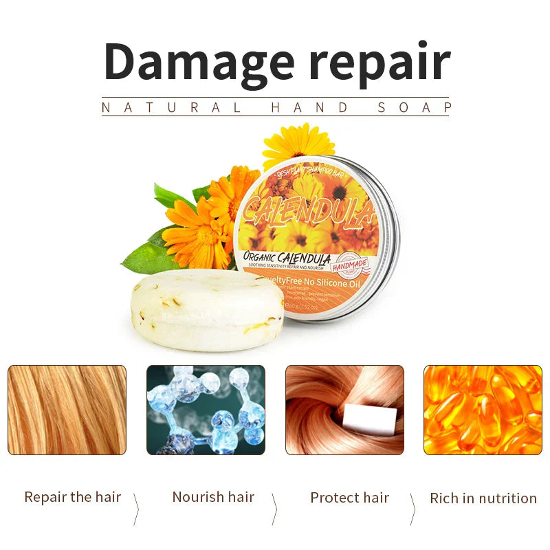 Calendula Plant Shampoo Soap bar with calendula flowers for natural oil control and scalp repair