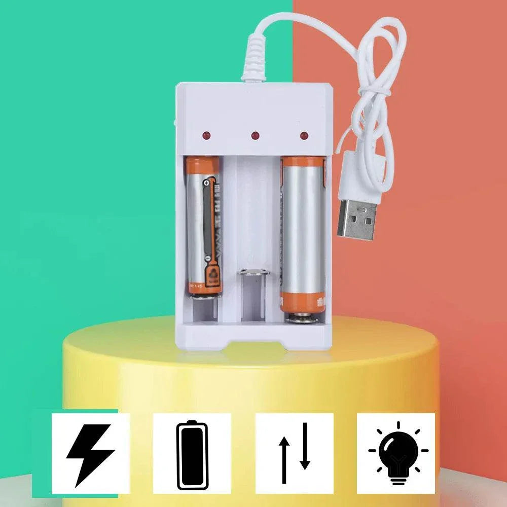 High-speed USB rechargeable battery charger with 3/4 slot versatility, charging AA and AAA batteries with LED indicators and USB power.