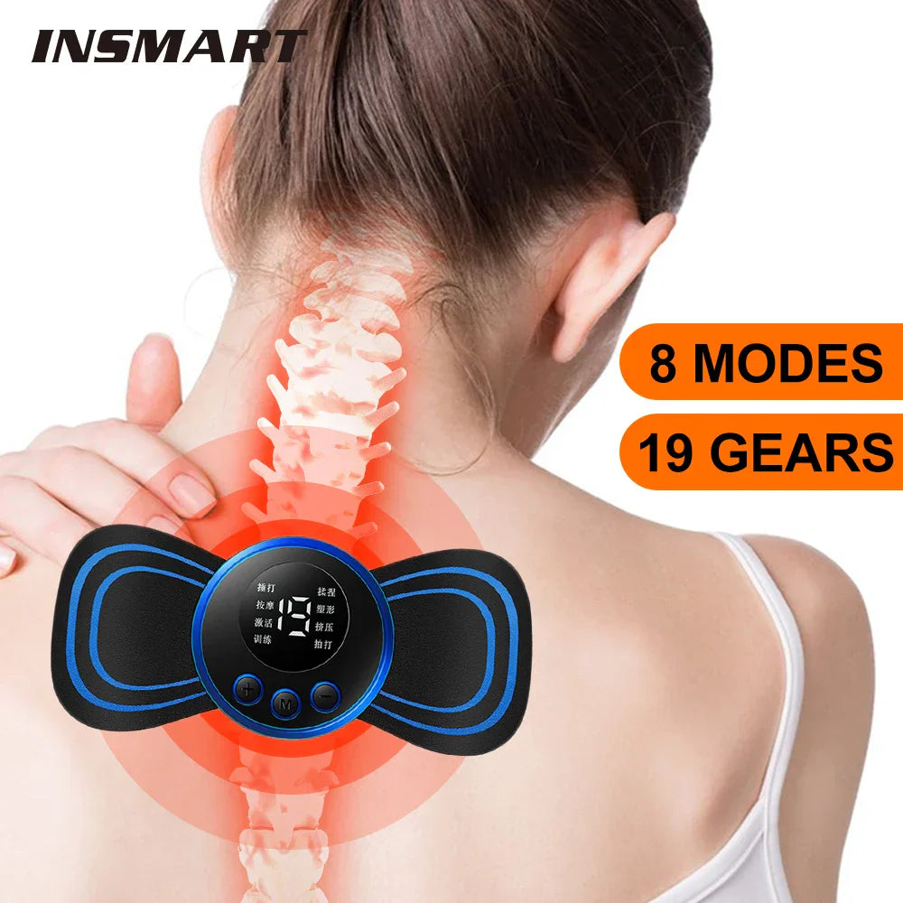 Mini electric neck massager with 8 modes and 19 gears for deep tissue stimulation and heat therapy