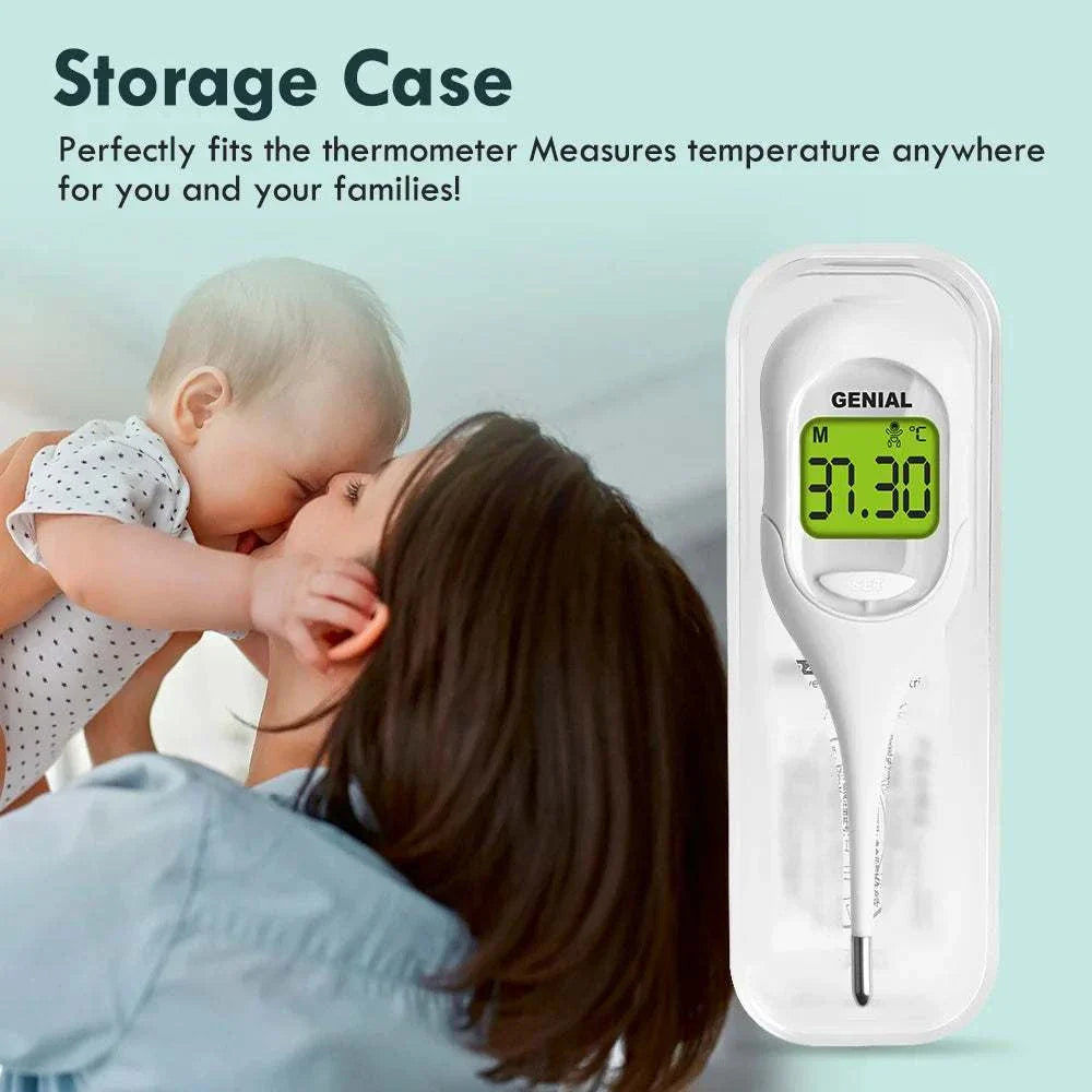 8-Second Digital Oral Thermometer with large LCD display and storage case for quick, accurate temperature readings for all ages