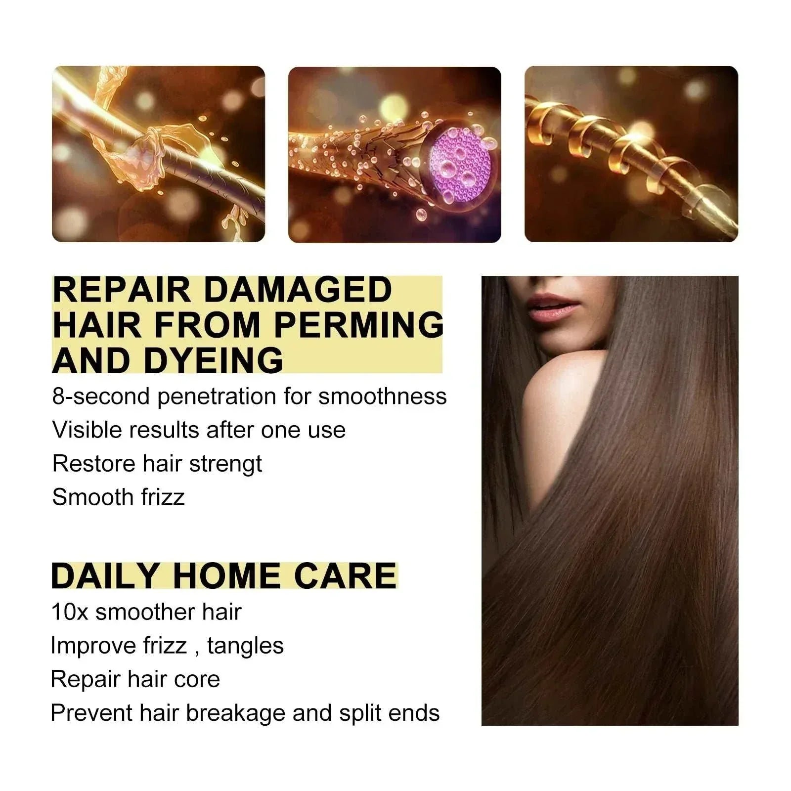 Keratin Hair Care Cream repairing damaged hair, smoothing frizz, and restoring strength for silky, smooth hair.