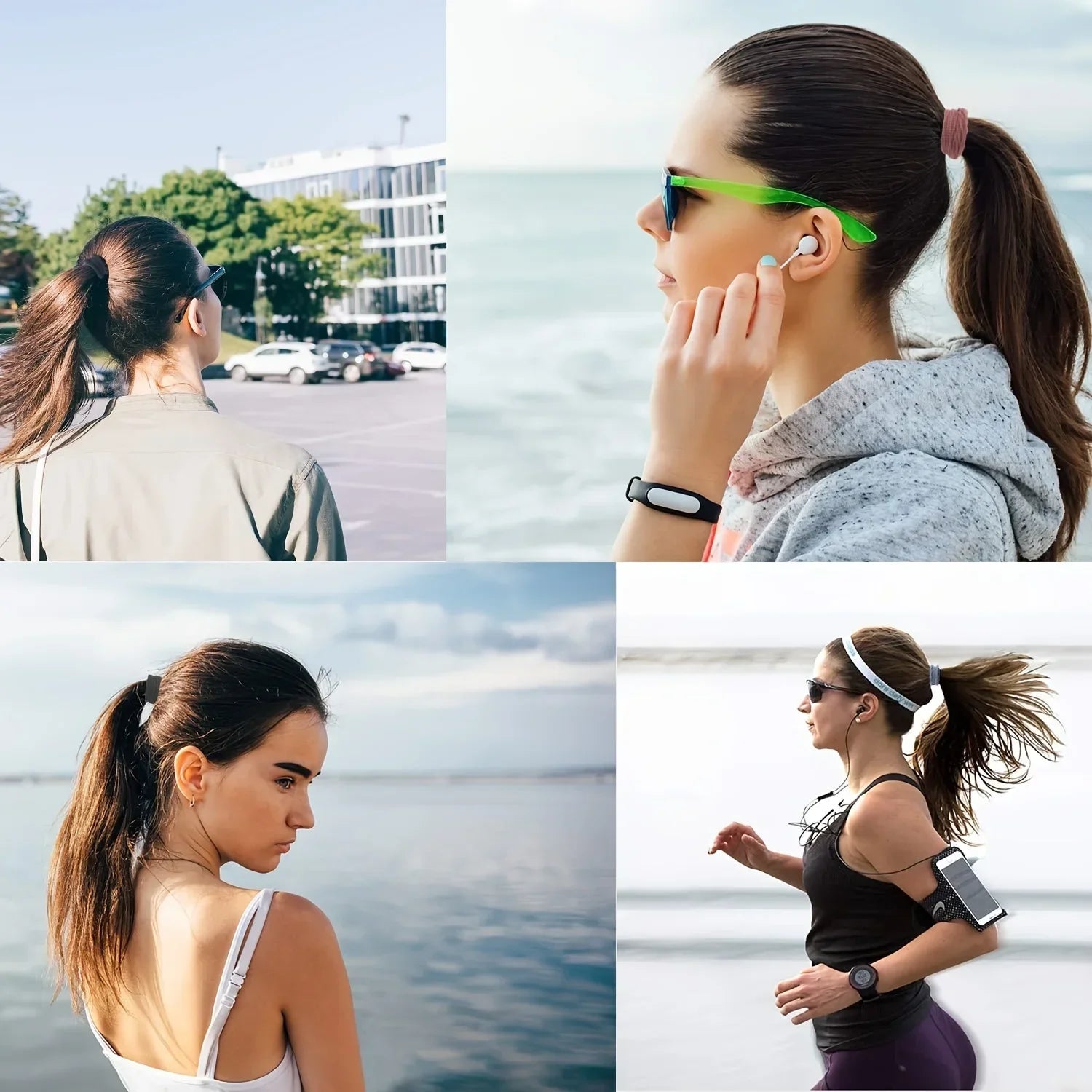50PCS candy color nylon scrunchie set worn by women in various outdoor and sports activities