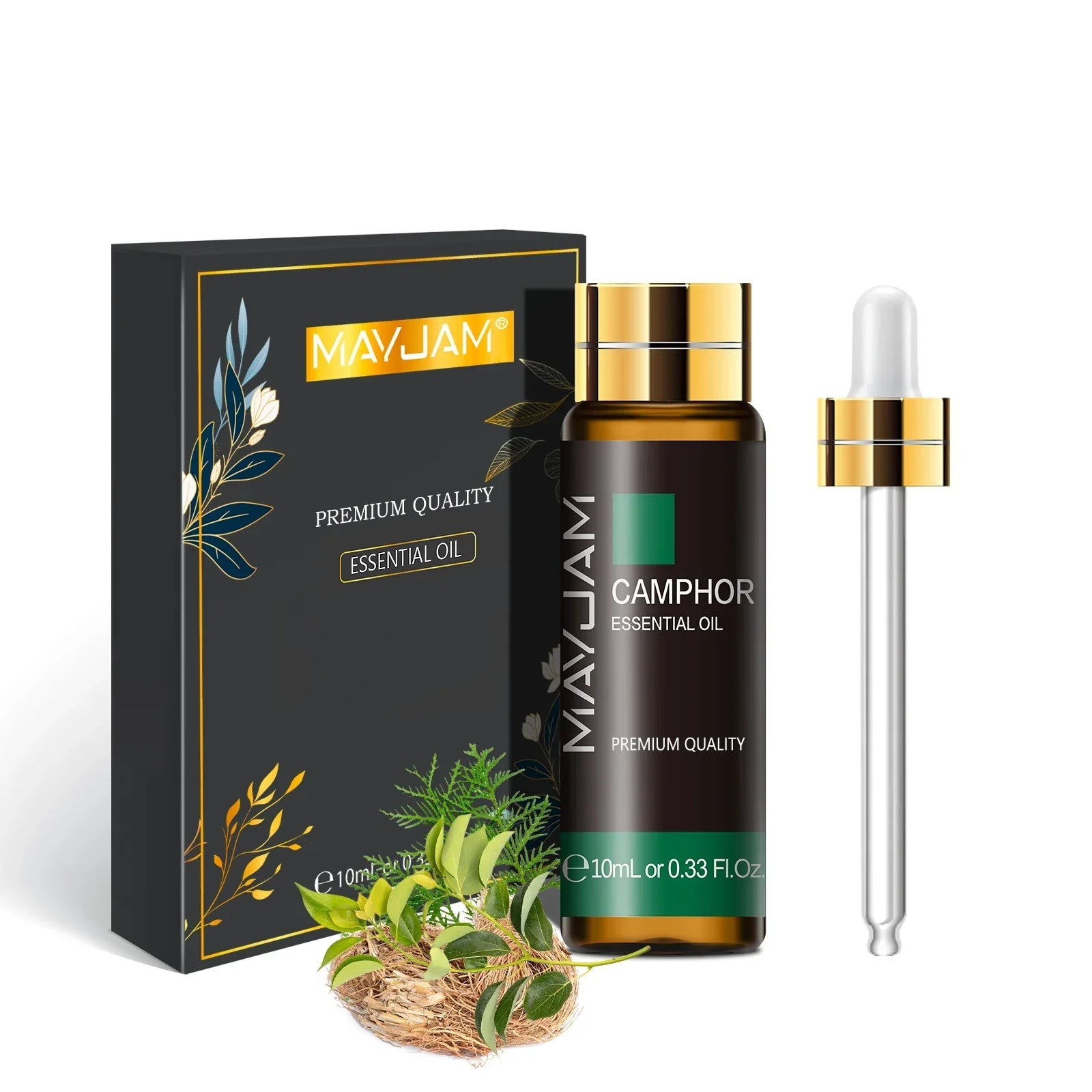 MAYJAM Essential Oil 10ml Camphor with dropper and premium quality black and gold packaging