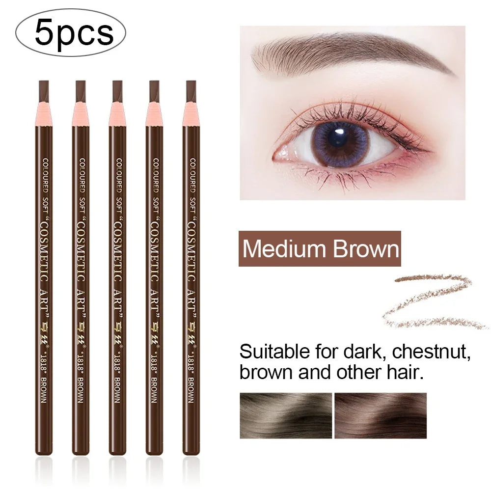 5pcs waterproof professional microblading eyebrow pencils medium brown for natural hair-like strokes