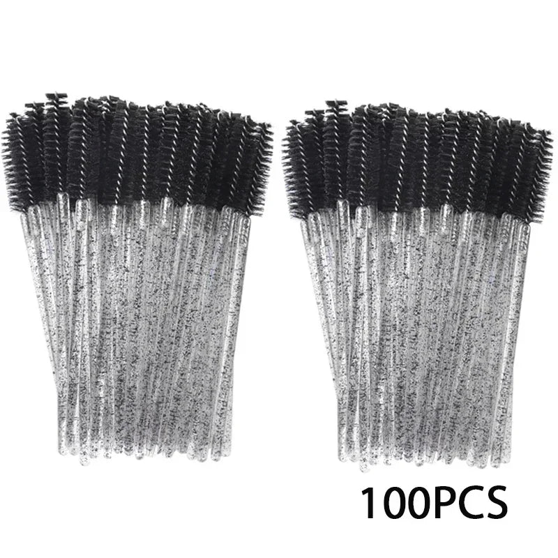 100 disposable mascara and eyebrow brushes set with soft spiral bristles for hygienic lash and brow grooming