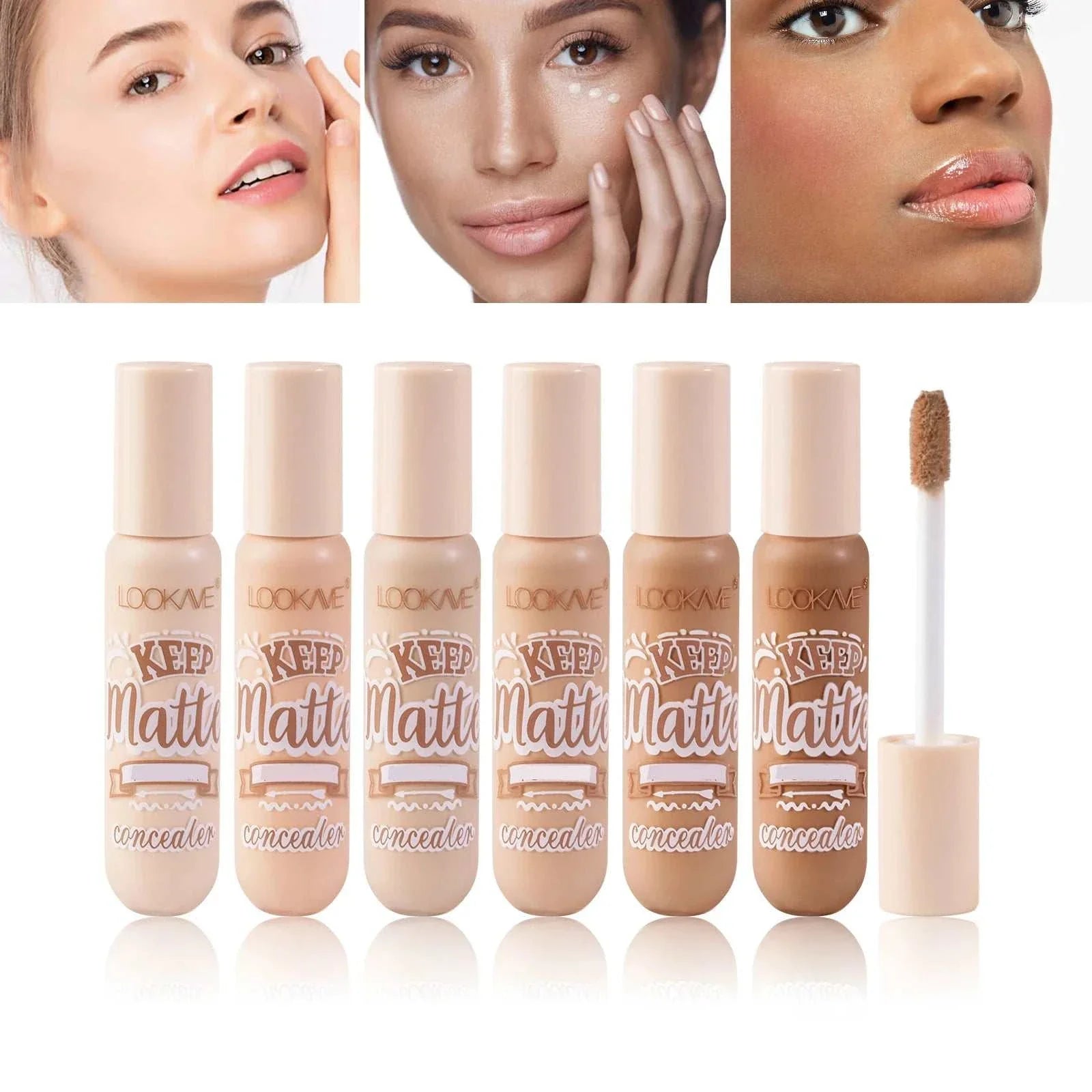 Liquid concealer stick foundation cream set with six shades for full coverage, moisturizing, natural matte finish, and easy application.