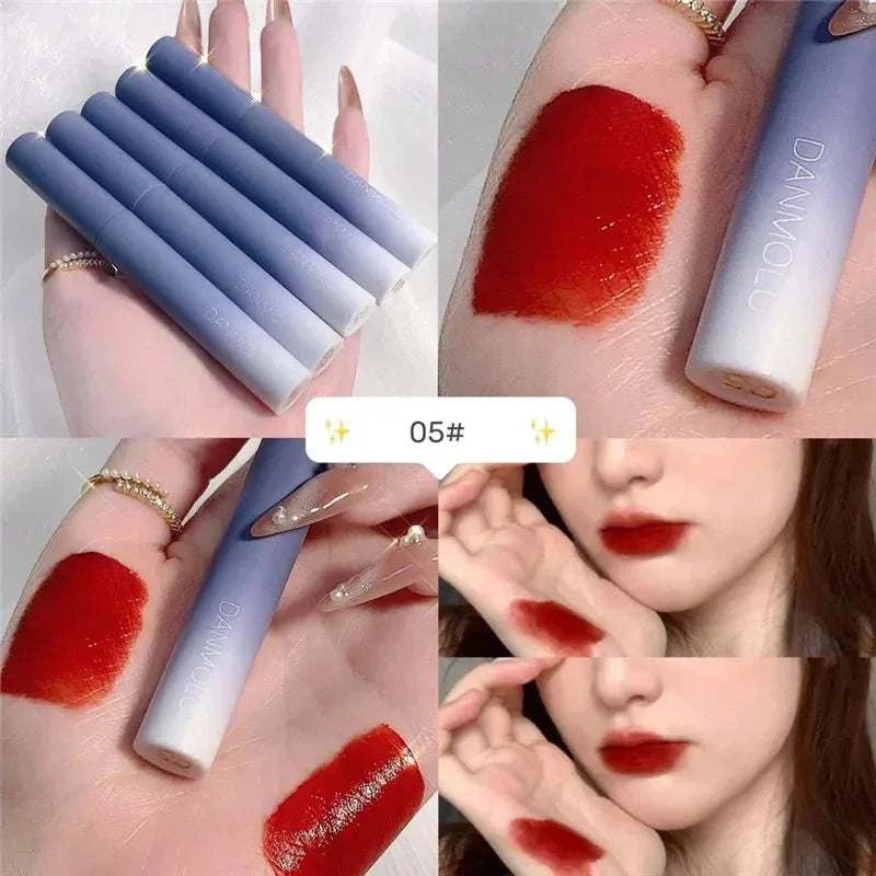 Matte Lipstick Set with 5 vibrant colors, waterproof, long-lasting, and smooth velvety finish.