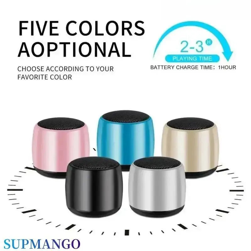 Compact M1 Portable Bluetooth Speaker in five colors with 2-3 hour playtime and 1-hour charge time