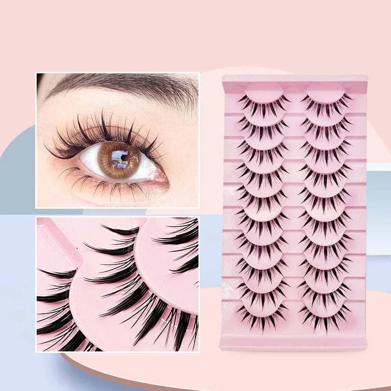 10 pairs of Natural Manga Full Strip Lashes with anime-inspired voluminous design, reusable and lightweight synthetic lashes in bulk packaging