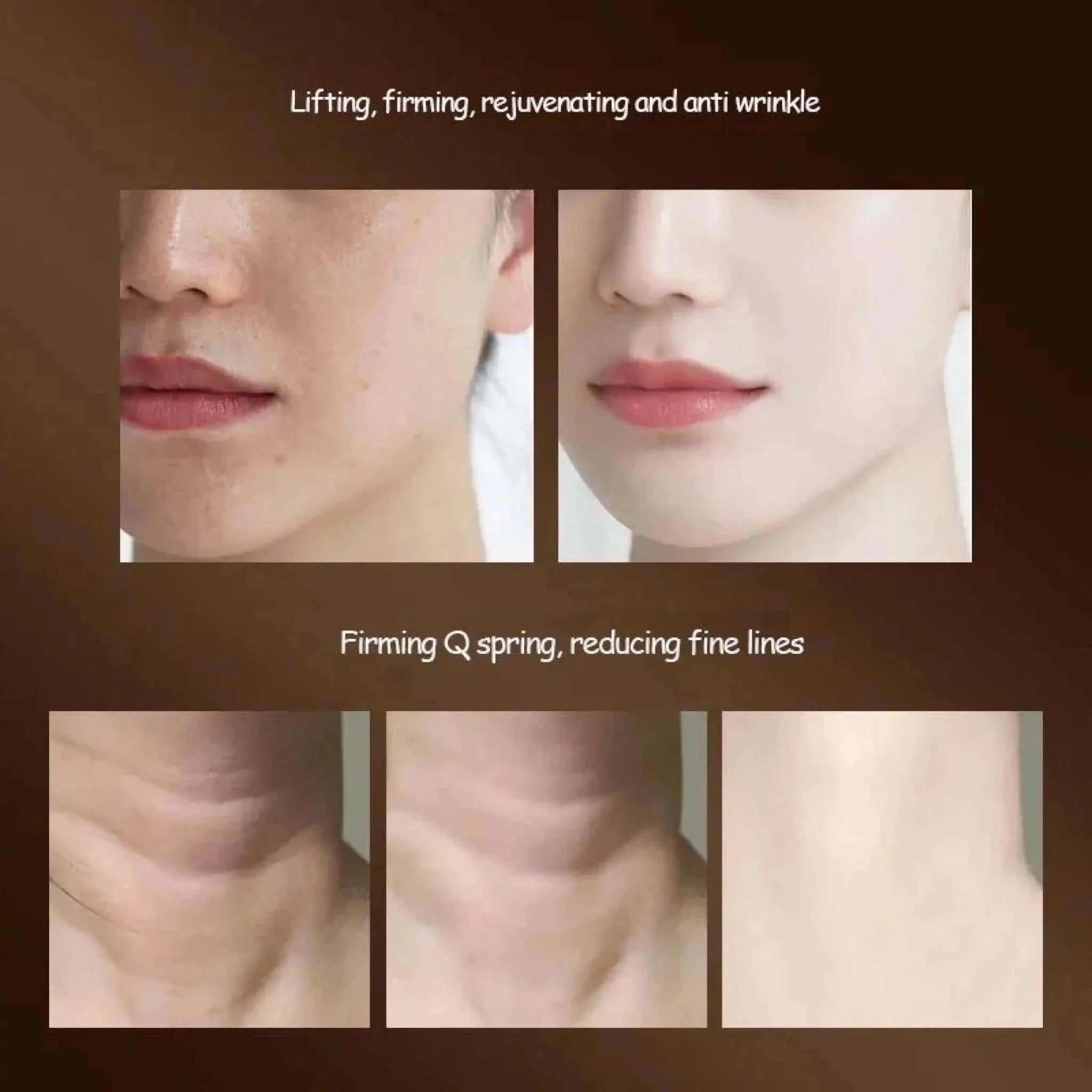 Before and after results showing skin lifting, firming, and wrinkle reduction on face and neck using 3-in-1 Face Massager device