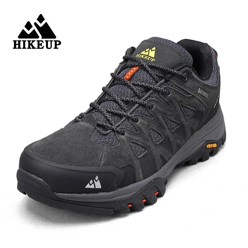 Men's Hiking Shoes by HIKEUP in black with rugged design, durable materials, high-traction sole, and breathable mesh for outdoor adventures.