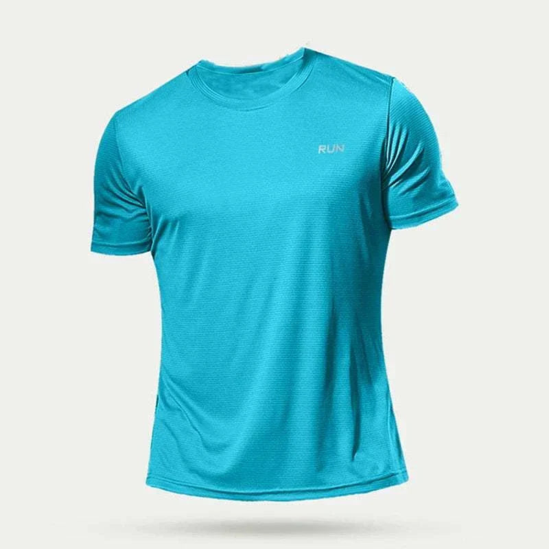 Men’s quick-dry compression sport t-shirt in blue with breathable, lightweight fabric for fitness and training