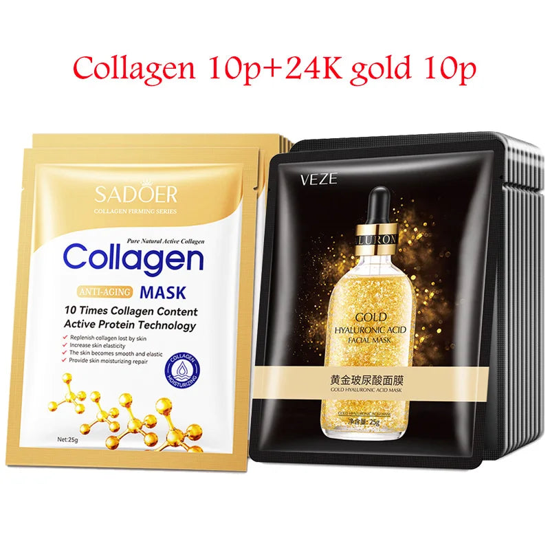 20pcs hyaluronic acid collagen face mask set with deep hydration and firming anti-aging benefits