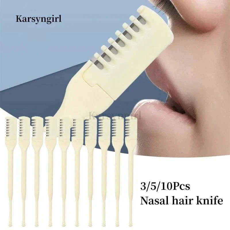 Manual nose hair trimmer set with ergonomic handle and stainless steel blades for safe, precise grooming
