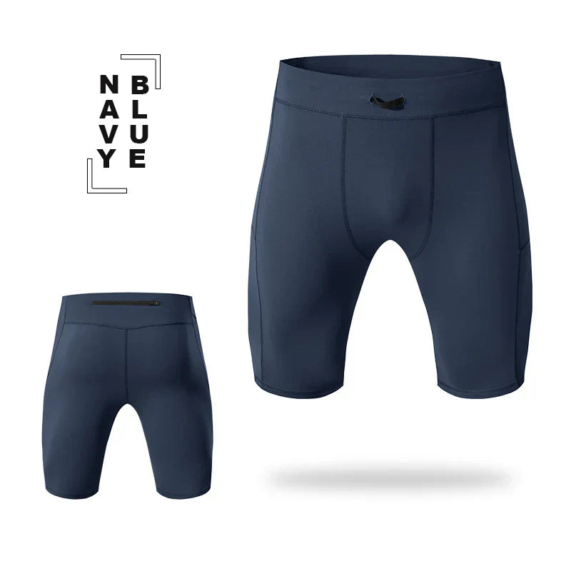 Navy blue compression shorts for men with quick-dry fabric and athletic fit