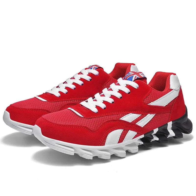 Red 2025 new men's and women's running shoes with breathable mesh, cushioned insole, anti-slip outsole, and lightweight design.