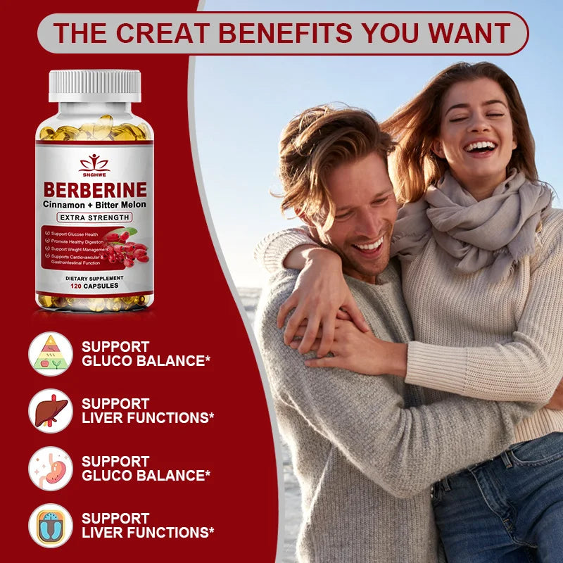 Berberine with Ceylon Cinnamon capsules for antioxidant, immune, cardiovascular, blood sugar, and digestive support with natural ingredients