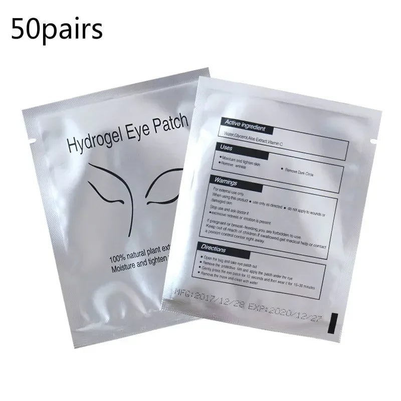 50 Pairs Eyelash Gel Patches hydrogel under-eye pads for lash extension and eye care