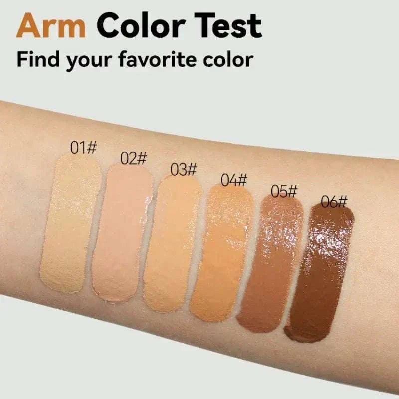 Arm swatch of Face Foundation Cream in six shades from light beige to deep brown for color matching