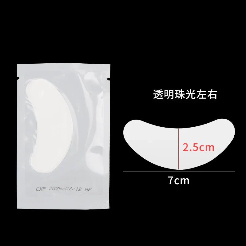 Hydrogel under eye patch measures 7cm by 2.5cm in sealed packaging for eyelash extension use