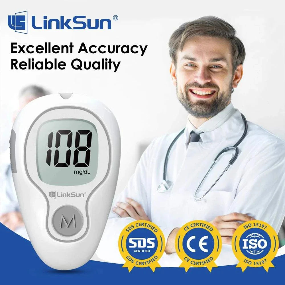 LinkSun Blood Glucose Meter with large LCD, fast accurate readings, no coding required, portable design for diabetes monitoring