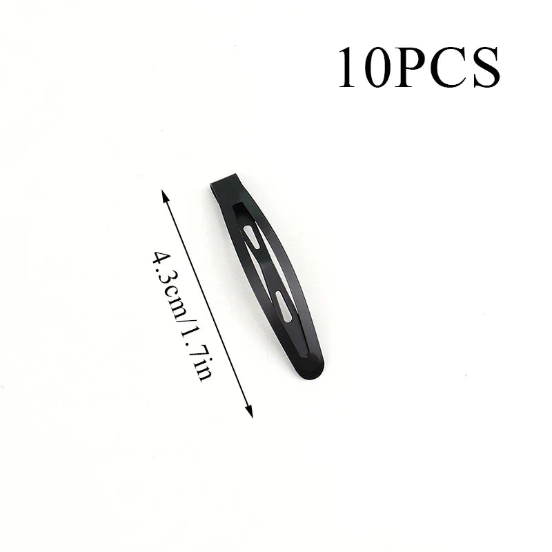 Set of 10 matte black frosted alloy snap hair clips measuring 4.3cm for secure, stylish hold