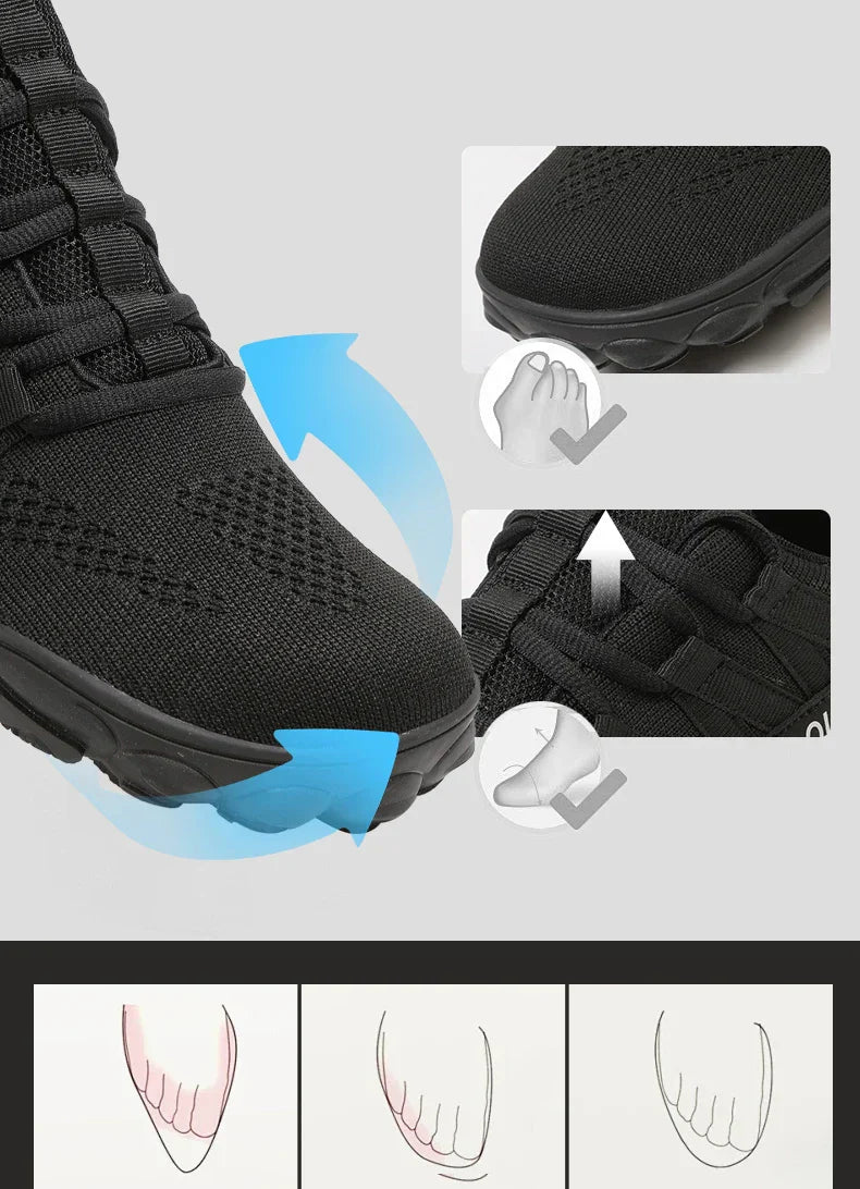 Black new hiking shoes with breathable barefoot design for wide feet and secure slip-on fit