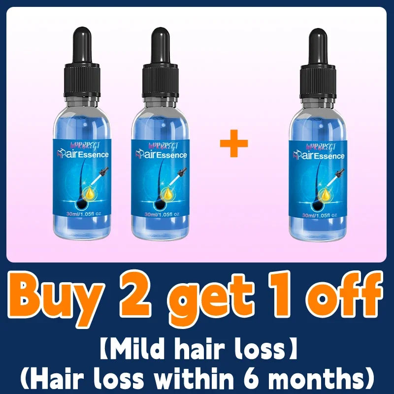 Blue Bottle Hair Growth serum bottle trio promoting hair follicle stimulation and reduction in hair thinning with special offer