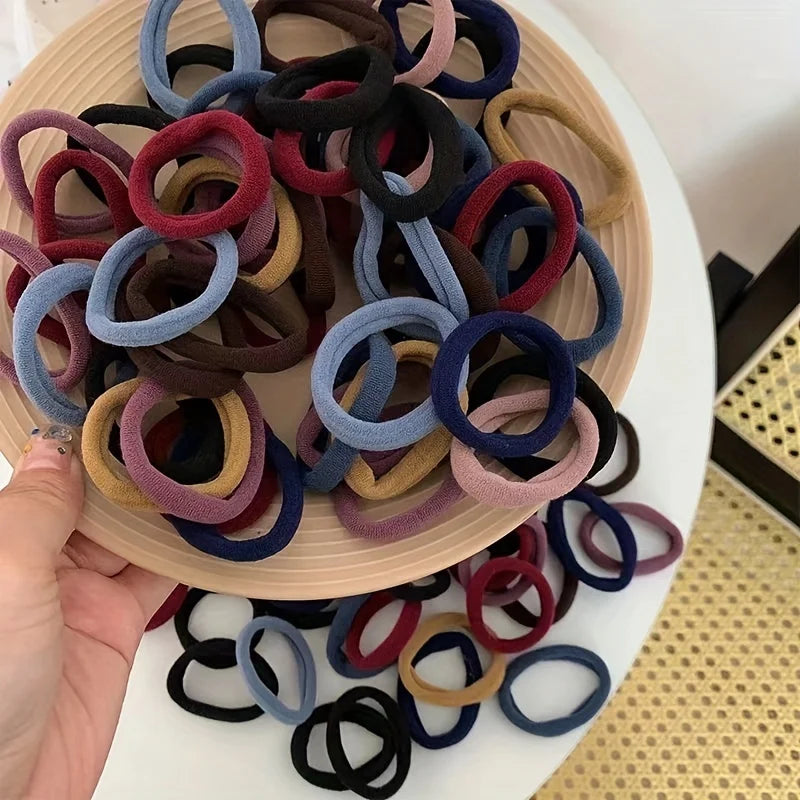 50PCS candy color nylon scrunchie set with soft, stretchy hair ties in assorted vibrant colors