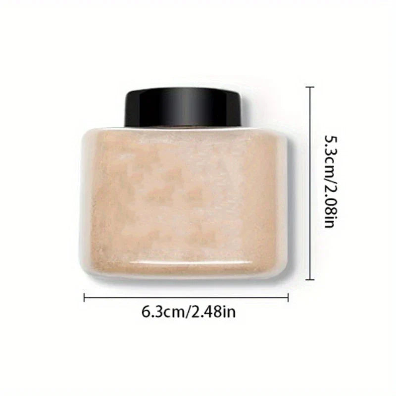 Compact container of color luxury banana powder measuring 6.3cm by 5.3cm for flawless, shine-free makeup finish