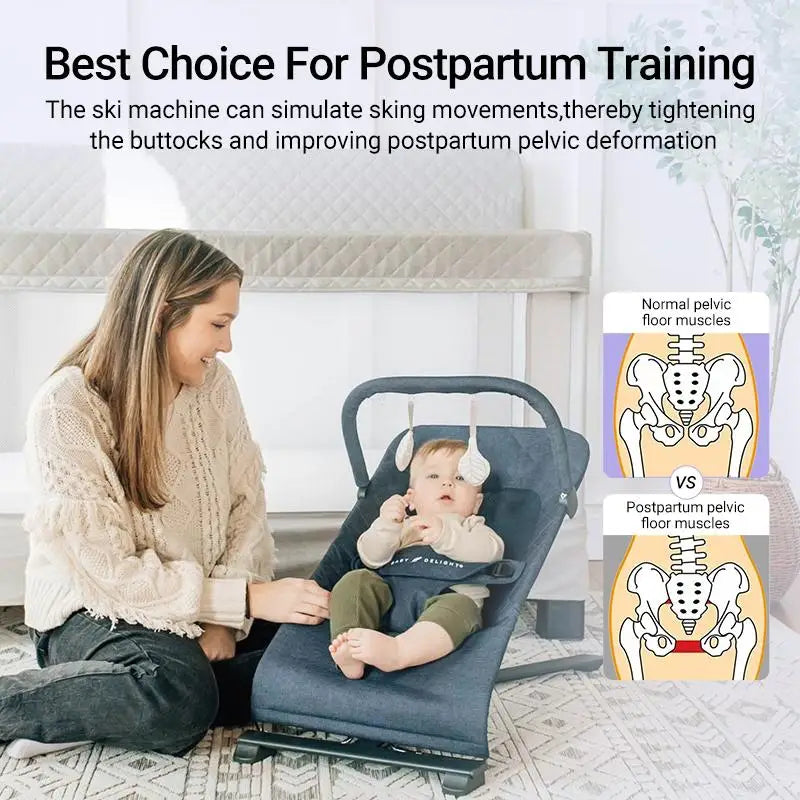 Foldable 3-in-1 ski trainer for postpartum leg, hip, and pelvic floor strengthening and recovery at home