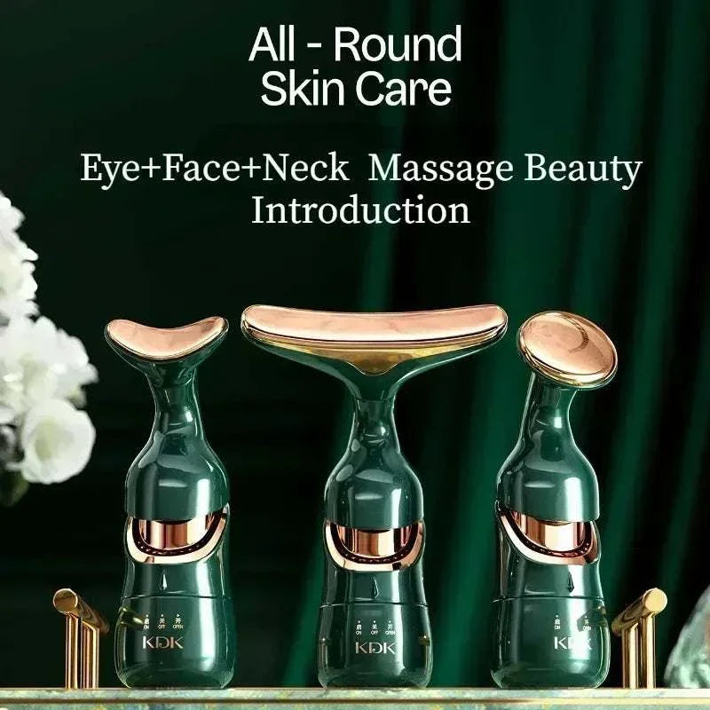 3-in-1 Facial Lifting Device for eye, face, and neck massage with EMS microcurrent technology and LED light therapy.