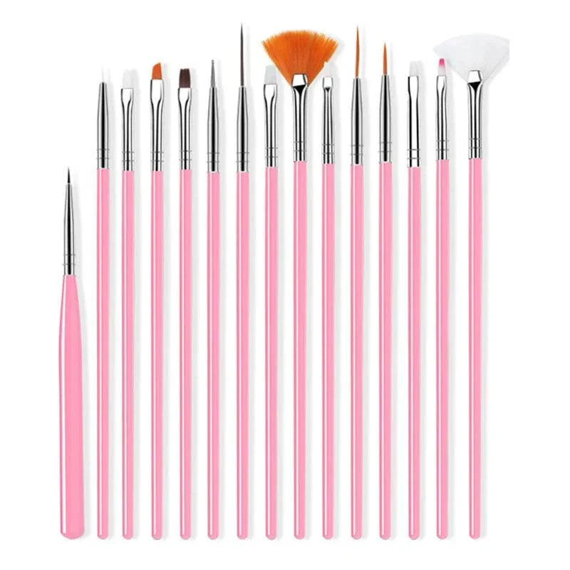5pcs nail liner brush set with pink handles and various brush tips for detailed nail art and precision designs