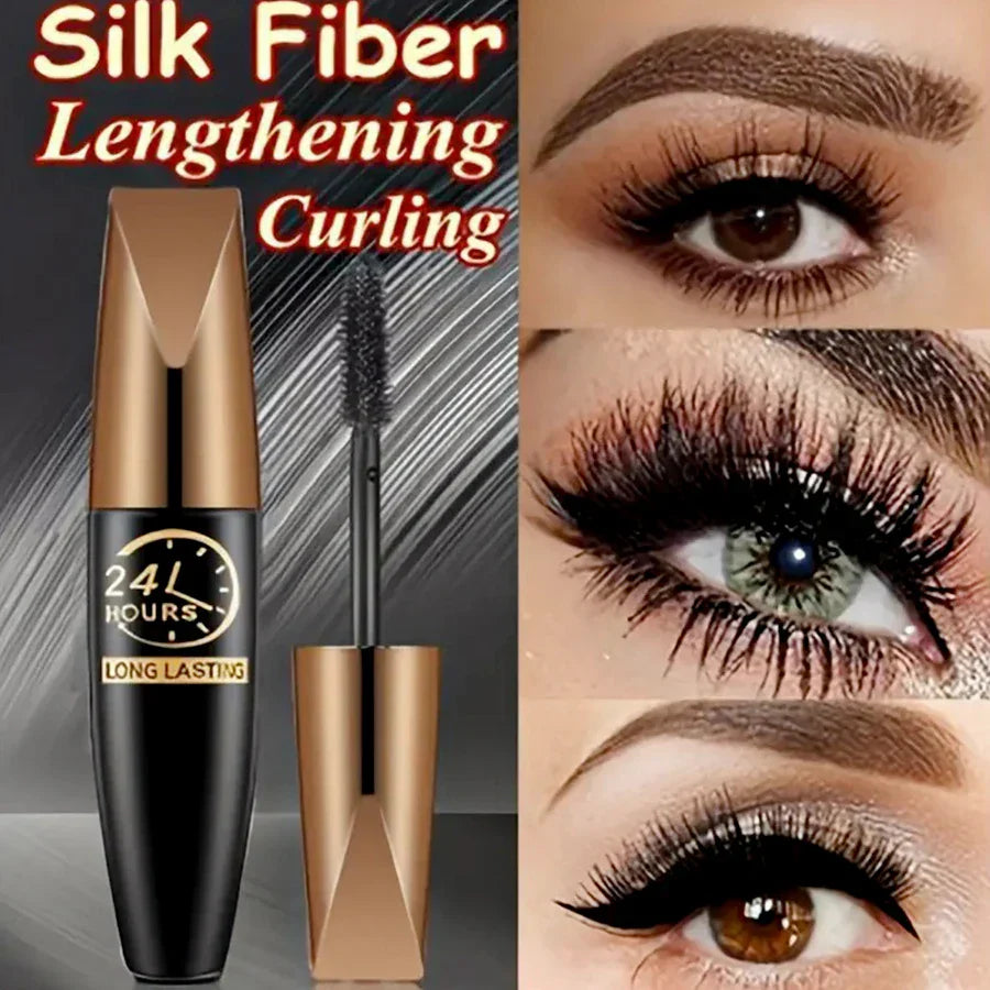 5D Black Silk Fiber Mascara waterproof lengthening volumizing with long-lasting curl effect on lashes