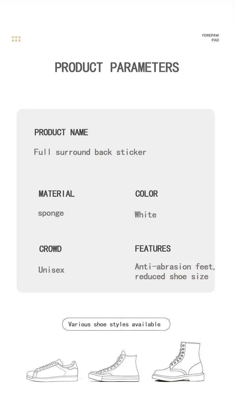 Heel cushion pads unisex soft white sponge anti-wear inserts for heel protection and improved shoe fit