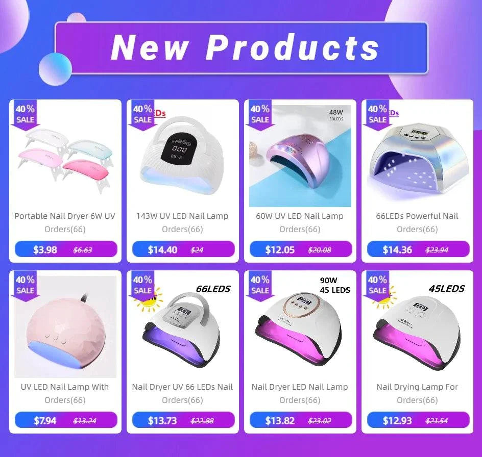 90 LEDS Nail Dryer UV/LED nail lamp with smart sensor, 4 timer settings, large space design for hands and feet, fast curing, and low heat mode.