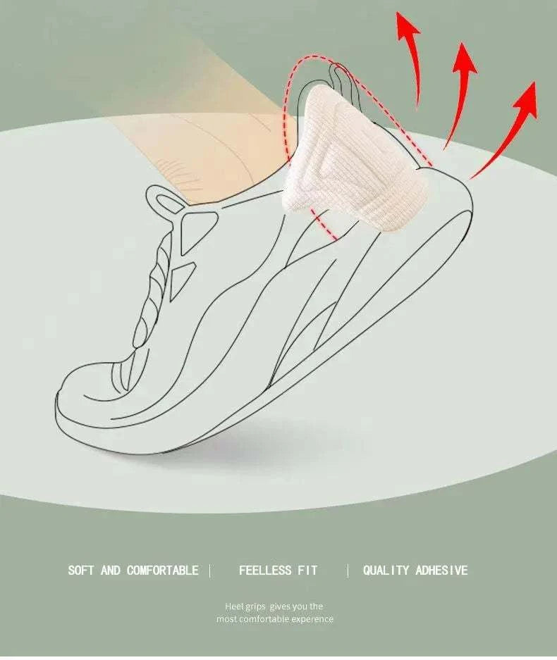 Heel cushion pads for shoe heel protection, comfort, and improved fit with soft, breathable, reusable material and strong adhesive backing.