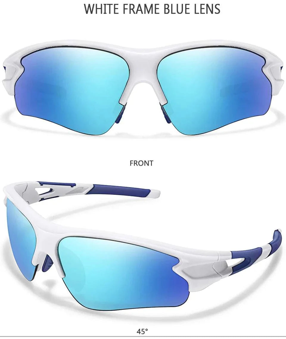 Brand fashion unisex sporty sunglasses with white frame and blue lenses for outdoor sports and UV400 protection